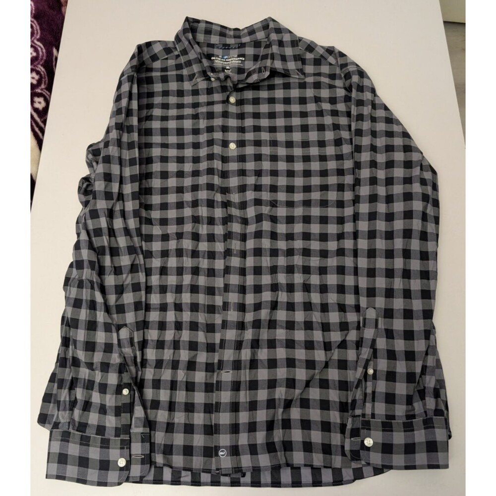 Vineyard Vines On The Go Performance Brrr Shirt Mens XL Gray Black Check Plaid